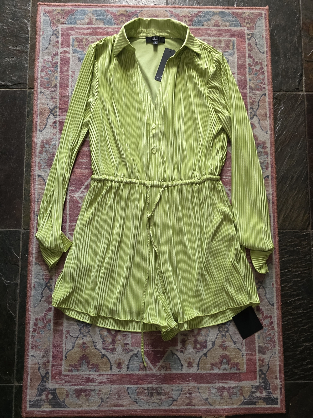 Vince Camuto Bright Lime Green Pleated Romper
